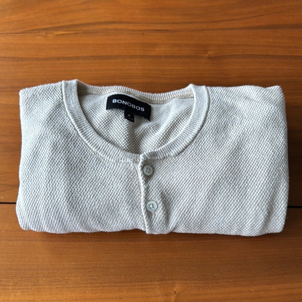 Bonobos Premium Sweater Henley - Beige - Size Medium